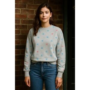 Champion Reverse Weave Sweatshirt Womens Medium Grey Logo Print Good Streetwear